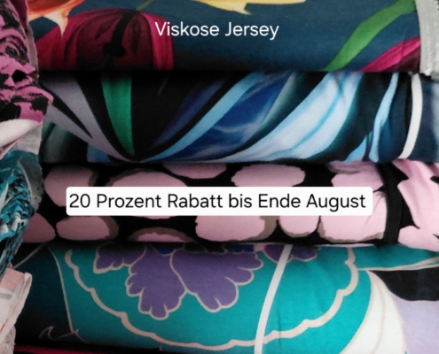 Viskose Jersey Stoffe zur Sommeraktion 2026 Viskose Jersey in unterschiedlichen Mustern im Nähkästchen in Senden. 20 % Rabatt bis Ende August.