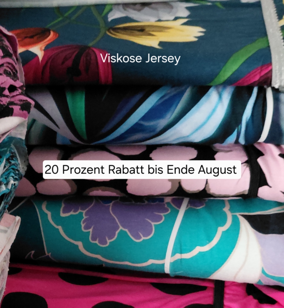 Viskose Jersey in unterschiedlichen Mustern im Nähkästchen in Senden. 20 % Rabatt bis Ende August.