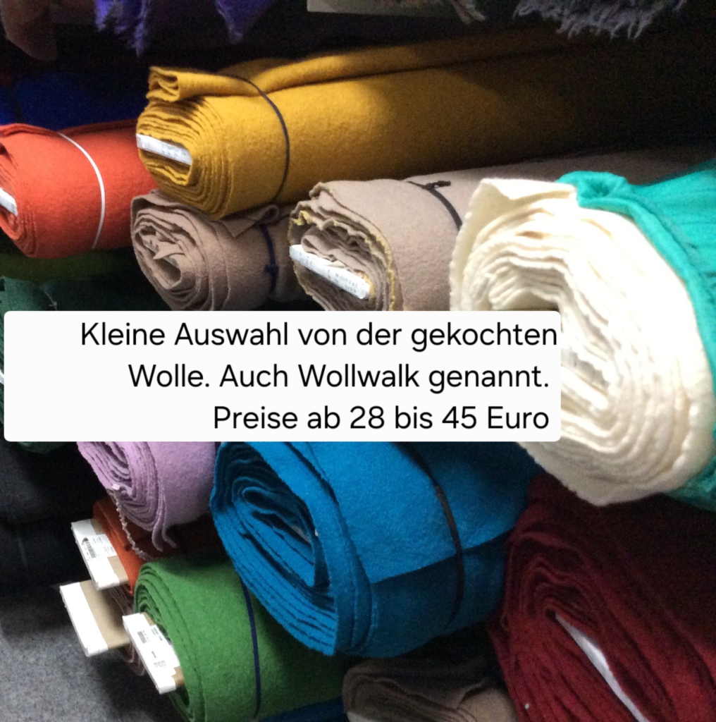 Gekochte Wollstoffe und Wollwalk; Preislich bei Cilly's für 28 – 45 Euro