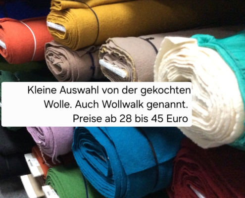 Gekochte Wollstoffe und Wollwalk; Preislich bei Cilly's für 28 – 45 Euro